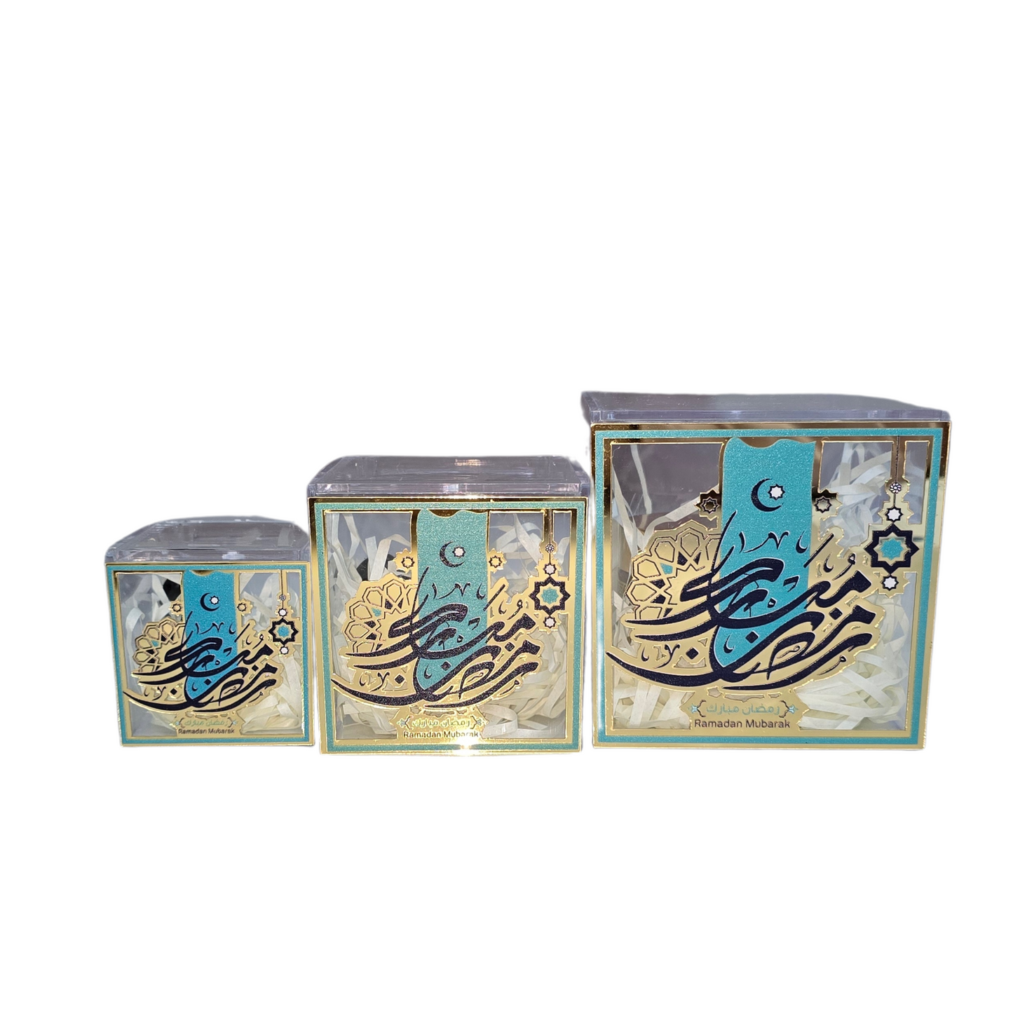 Eid Empty Acrylic Box Clear with Golden Islamic Inspired Pattern with Lid